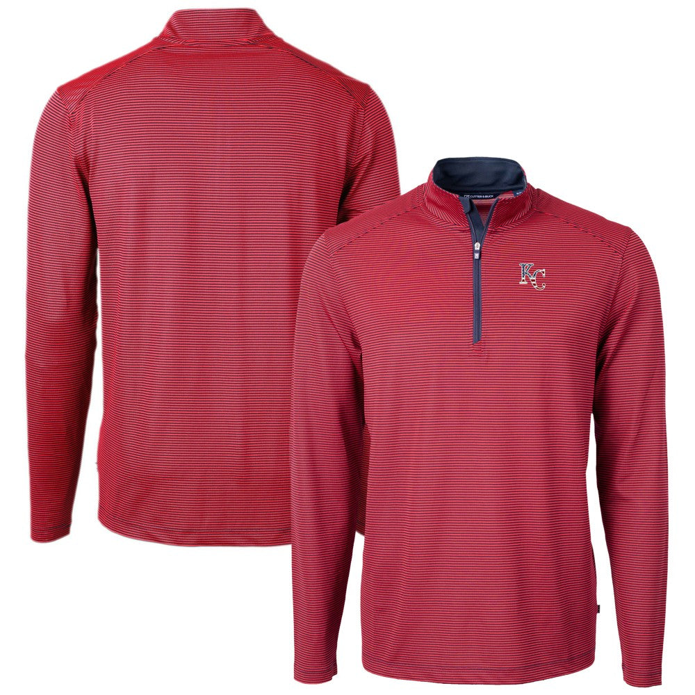 MLB Kansas City Royals Cutter & Buck Americana Logo Virtue Eco Pique Stripe Recycled Quarter-Zip Pullover Top