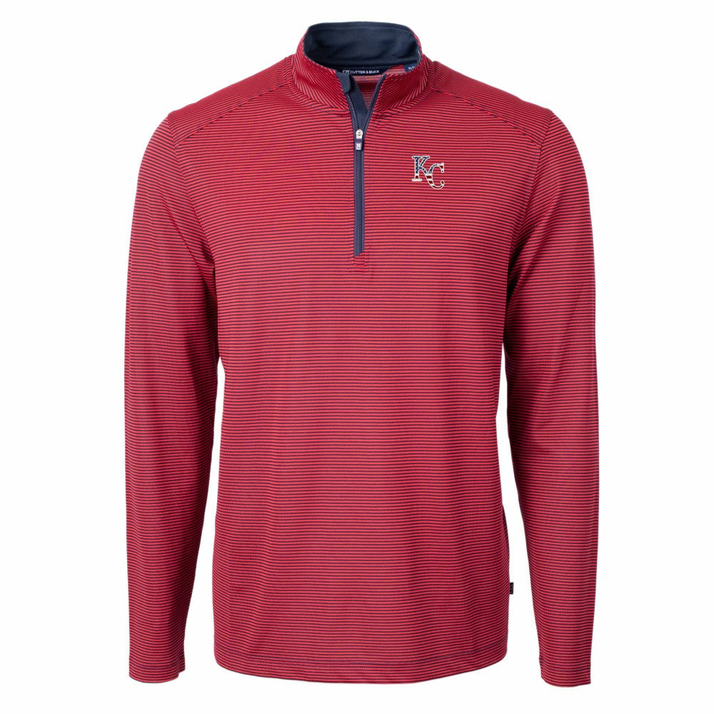 MLB Kansas City Royals Cutter & Buck Americana Logo Virtue Eco Pique Stripe Recycled Quarter-Zip Pullover Top