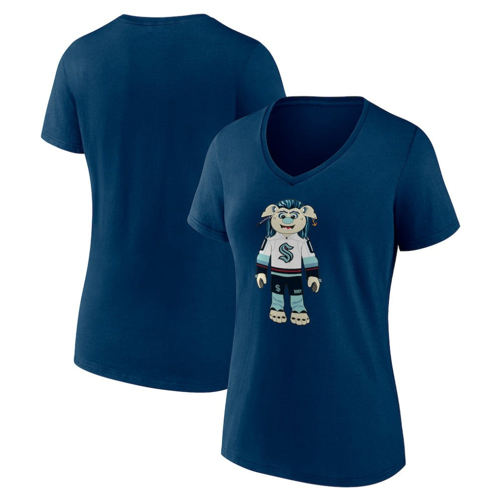 NHL Deep Sea Blue Seattle Kraken Women's Mascot Buoy V-Neck T-Shirt