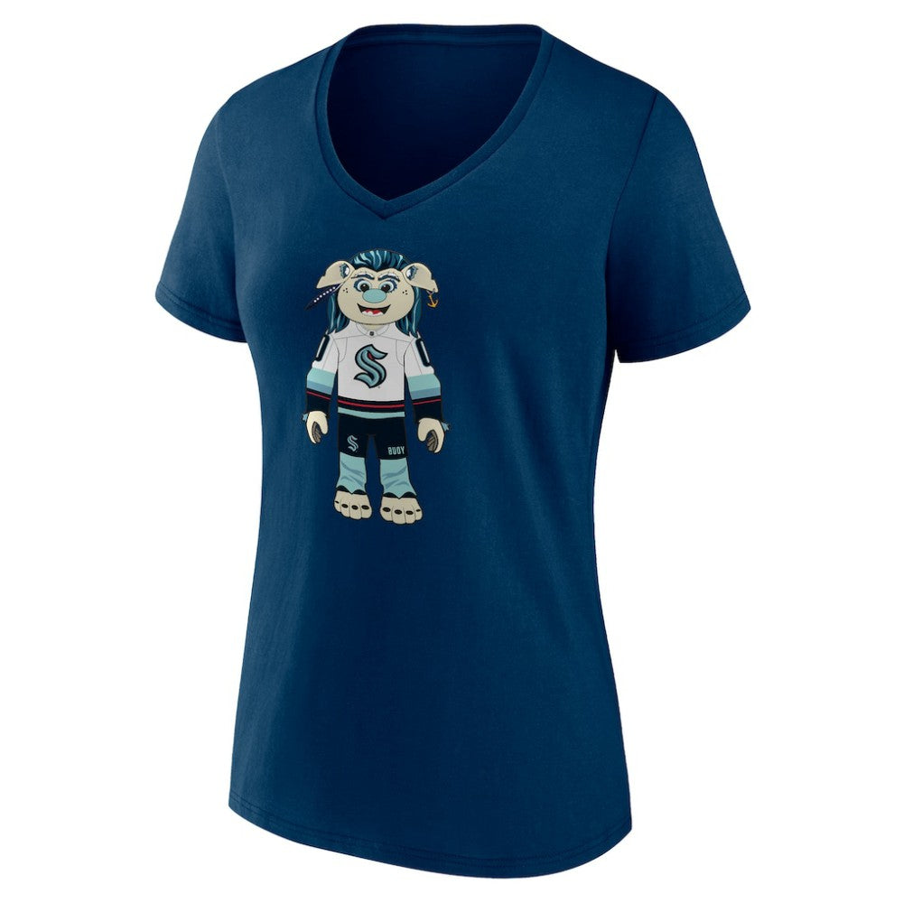 NHL Deep Sea Blue Seattle Kraken Women's Mascot Buoy V-Neck T-Shirt