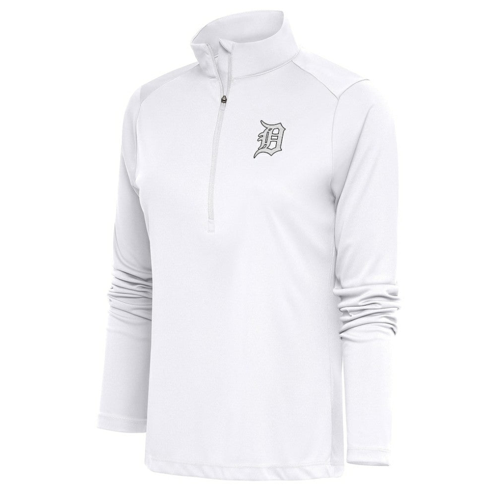 MLB Detroit Tigers Antigua Women's Brushed Metallic Tribute Half-Zip Pullover Top