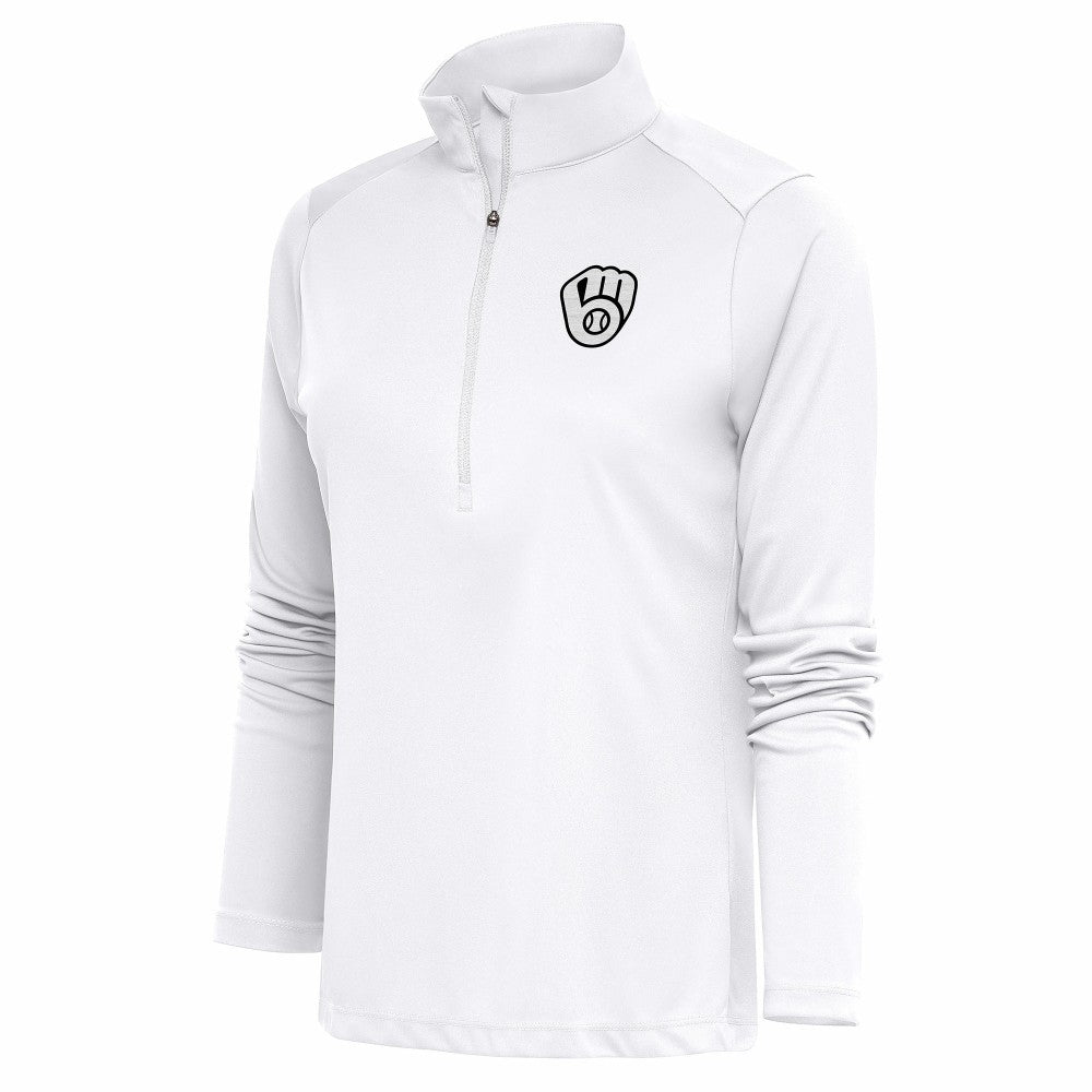 MLB Milwaukee Brewers Antigua Women's Brushed Metallic Tribute Half-Zip Pullover Top