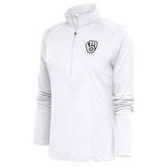 MLB Milwaukee Brewers Antigua Women's Brushed Metallic Tribute Half-Zip Pullover Top
