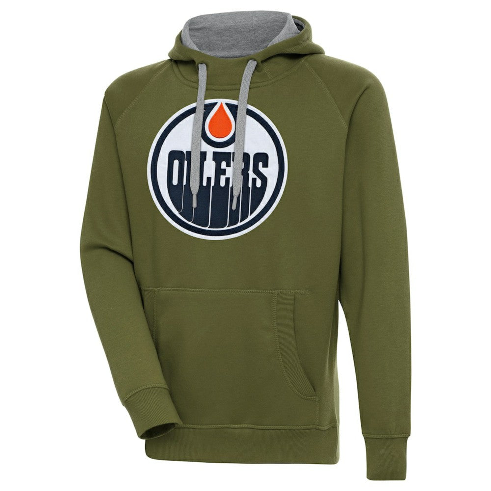 NHL Olive Edmonton Oilers Antigua Victory Pullover Hoodie