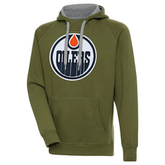 NHL Olive Edmonton Oilers Antigua Victory Pullover Hoodie