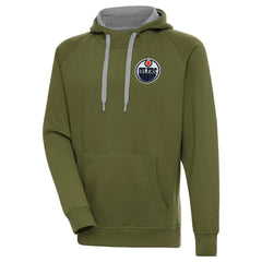 NHL Olive Edmonton Oilers Antigua Victory Pullover Hoodie