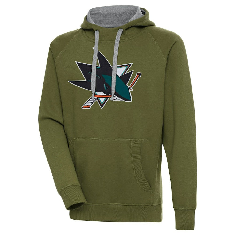 NHL Olive San Jose Sharks Antigua Victory Pullover Hoodie