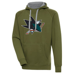 NHL Olive San Jose Sharks Antigua Victory Pullover Hoodie