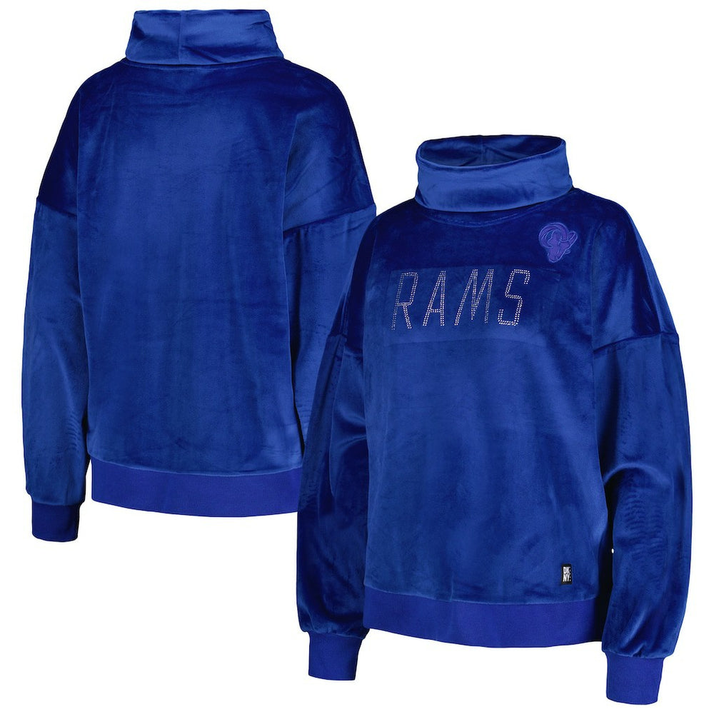 DKNY Sport Women's Deliliah Rhinestone Funnel Neck Pullover Sweatshirt - Los Angeles Rams