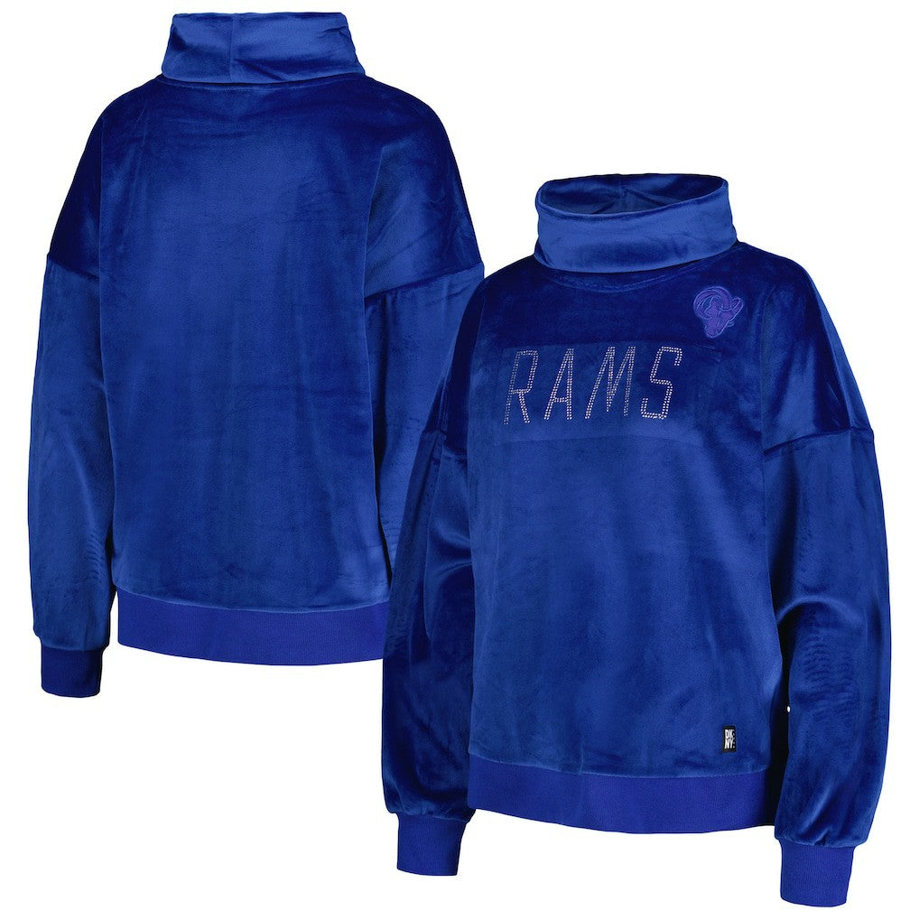 DKNY Sport Women's Deliliah Rhinestone Funnel Neck Pullover Sweatshirt - Los Angeles Rams