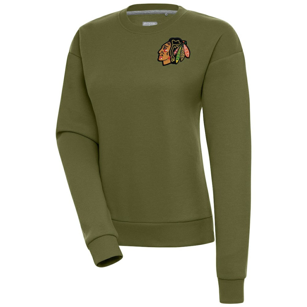 NHL Olive Chicago Blackhawks Antigua Women's Victory Pullover Sweatshirt