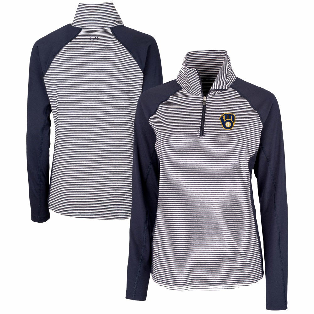 MLB Milwaukee Brewers Cutter & Buck Women's DryTec Forge Tonal Stripe Half-Zip Top