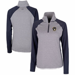 MLB Milwaukee Brewers Cutter & Buck Women's DryTec Forge Tonal Stripe Half-Zip Top