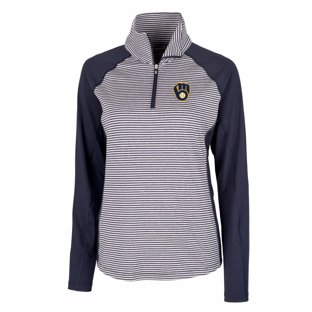 MLB Milwaukee Brewers Cutter & Buck Women's DryTec Forge Tonal Stripe Half-Zip Top