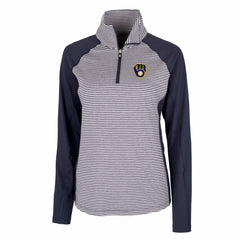 MLB Milwaukee Brewers Cutter & Buck Women's DryTec Forge Tonal Stripe Half-Zip Top