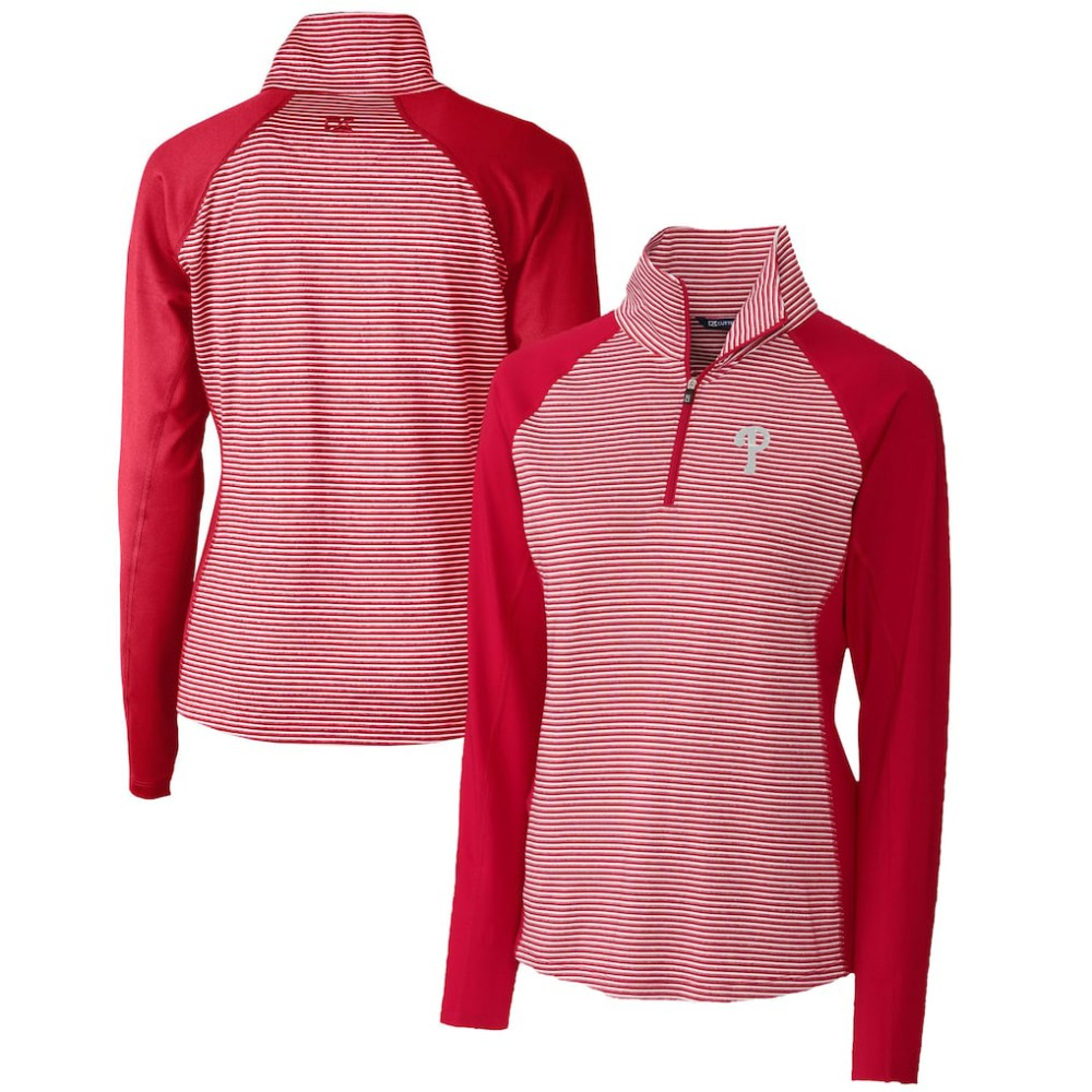 MLB Philadelphia Phillies Cutter & Buck Women's DryTec Forge Tonal Stripe Half-Zip Top