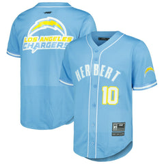 Justin Herbert  Pro Standard Mesh Baseball Button-Up T-Shirt - Los Angeles Chargers