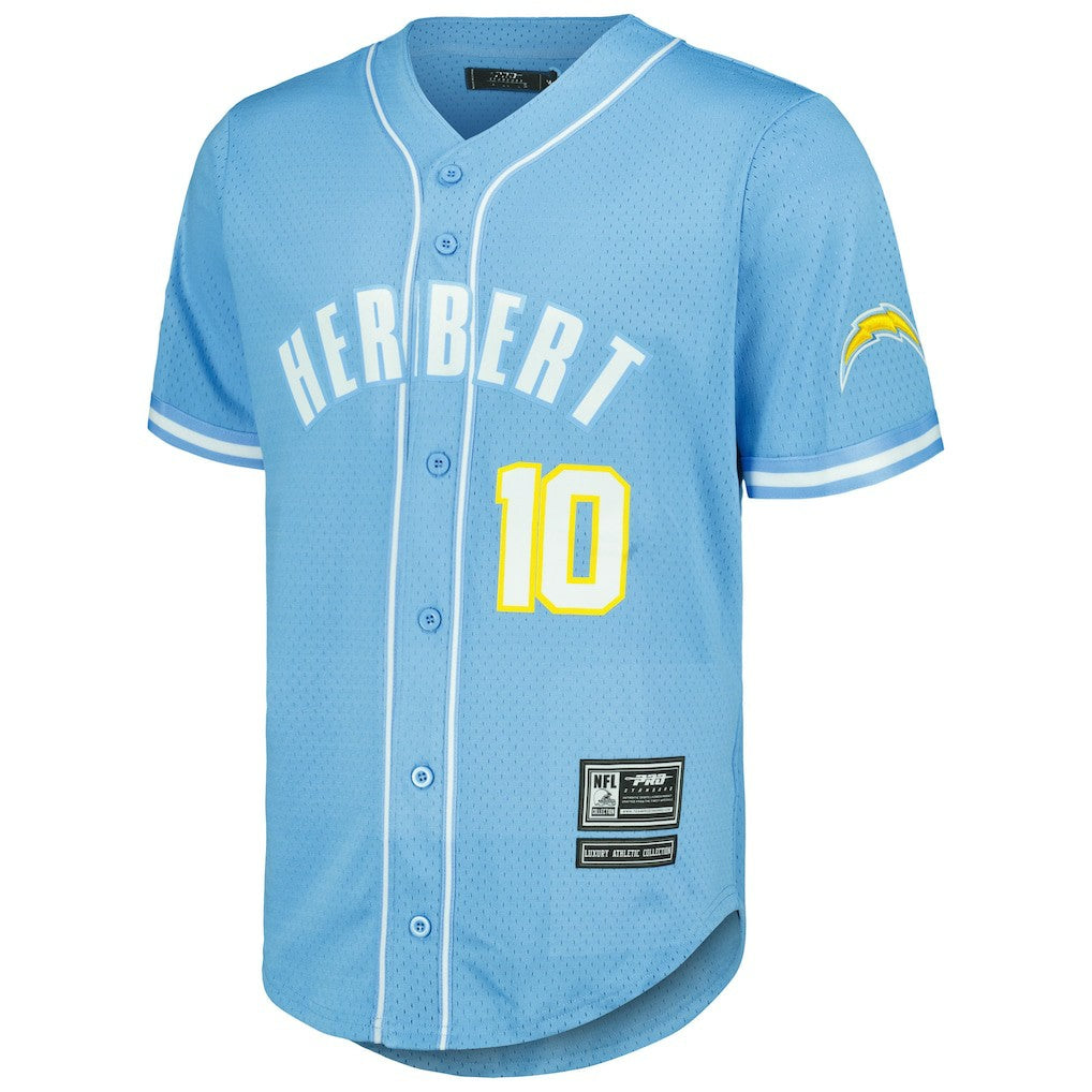 Justin Herbert  Pro Standard Mesh Baseball Button-Up T-Shirt - Los Angeles Chargers