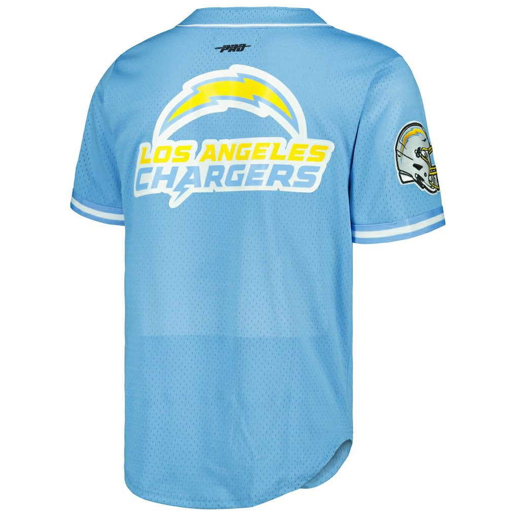 Justin Herbert  Pro Standard Mesh Baseball Button-Up T-Shirt - Los Angeles Chargers