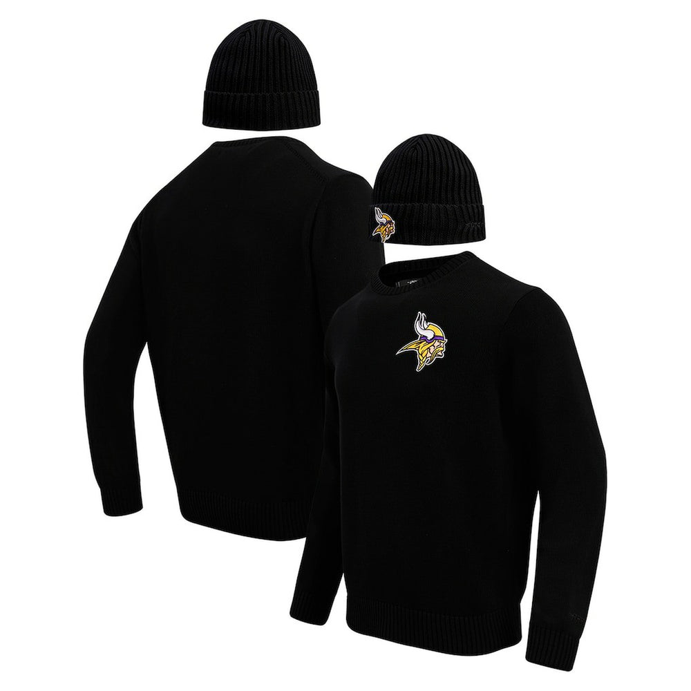 Pro Standard Crewneck Pullover Sweater & Cuffed Knit Hat Box Gift Set - Minnesota Vikings