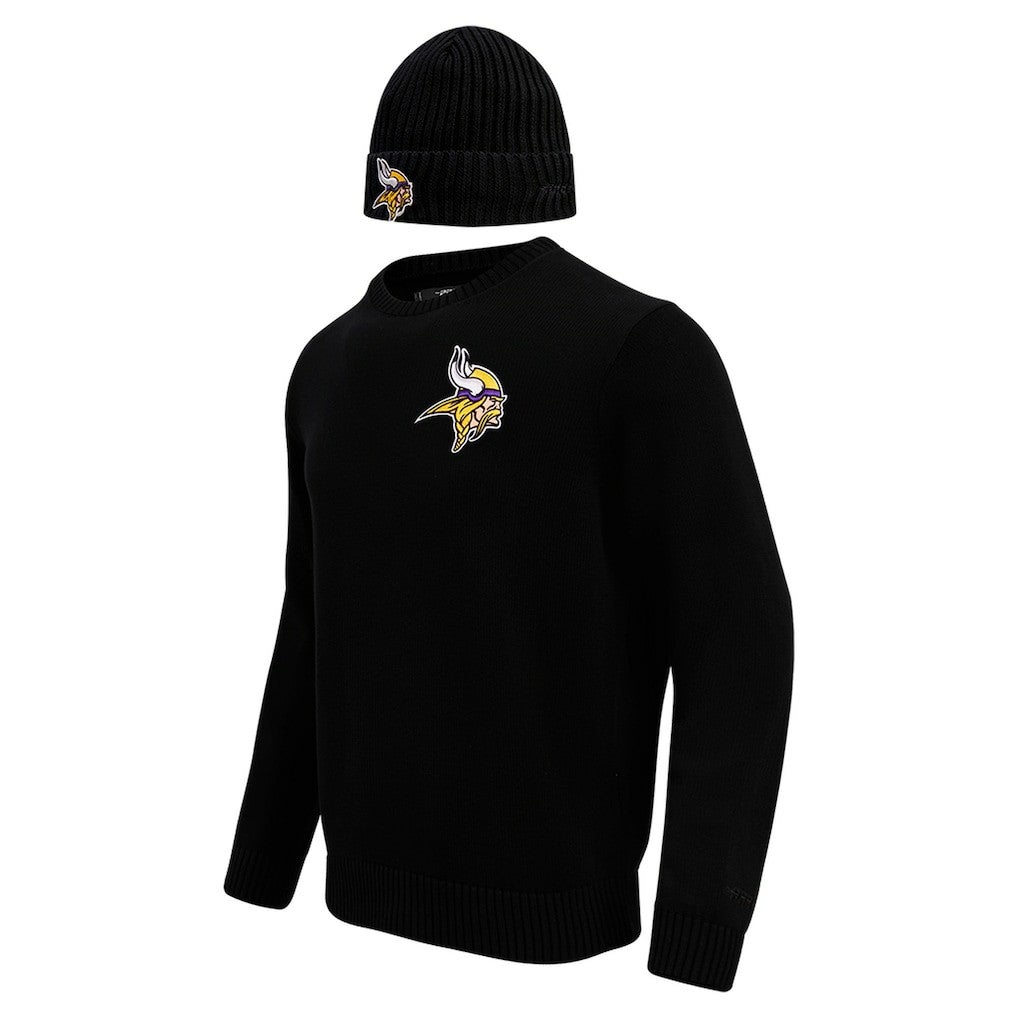 Pro Standard Crewneck Pullover Sweater & Cuffed Knit Hat Box Gift Set - Minnesota Vikings