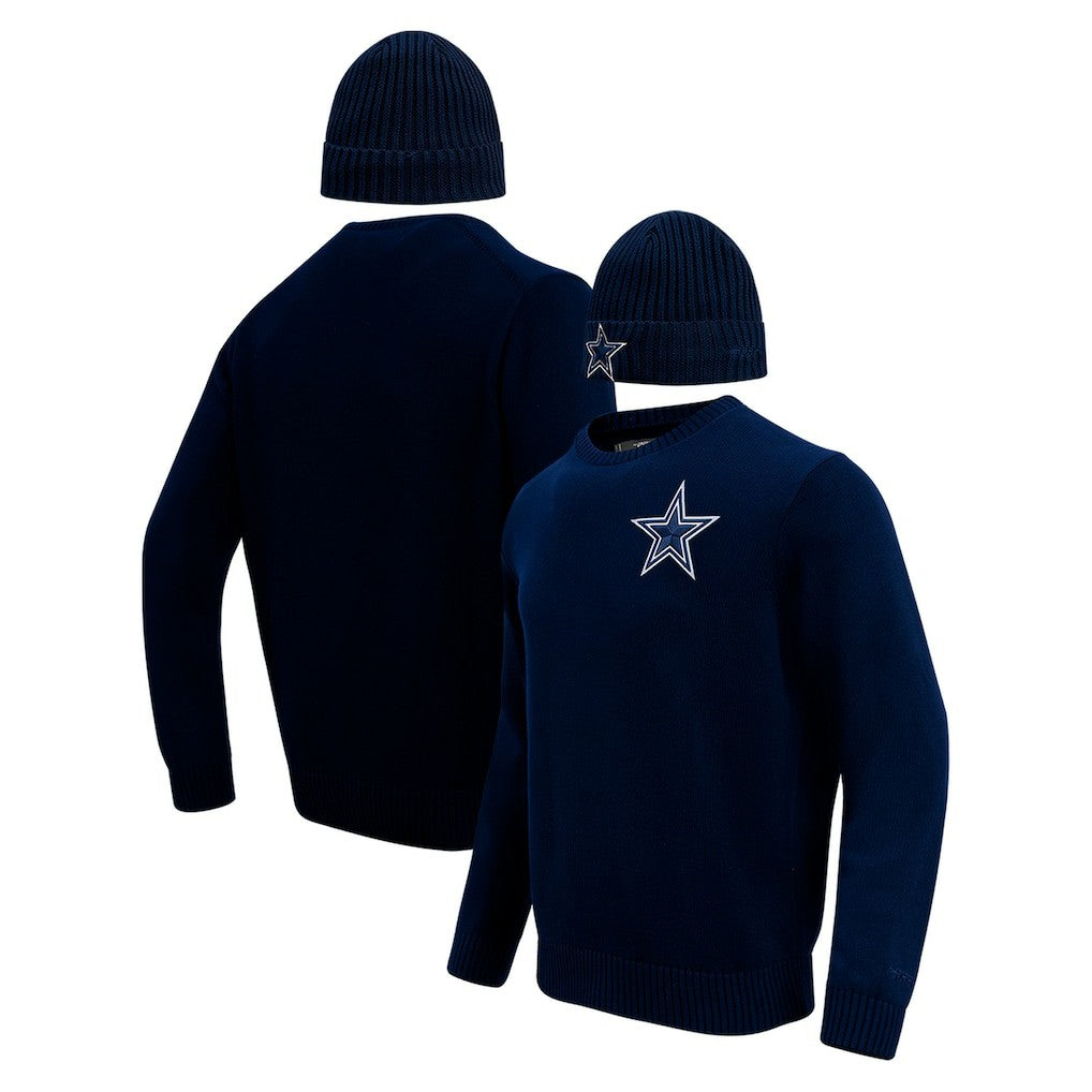 Pro Standard Crewneck Pullover Sweater & Cuffed Knit Hat Box Gift Set - Dallas Cowboys