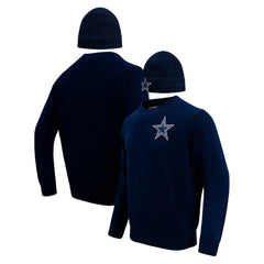 Pro Standard Crewneck Pullover Sweater & Cuffed Knit Hat Box Gift Set - Dallas Cowboys