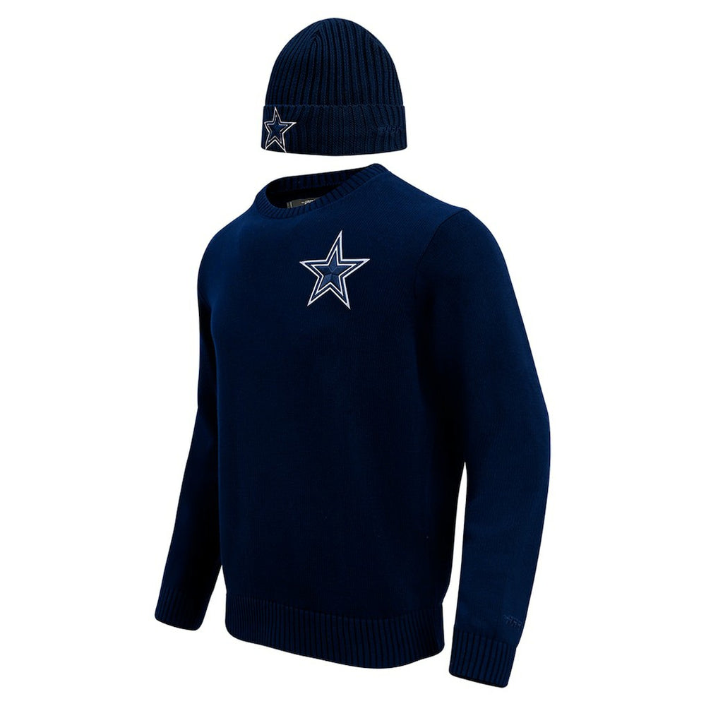 Pro Standard Crewneck Pullover Sweater & Cuffed Knit Hat Box Gift Set - Dallas Cowboys