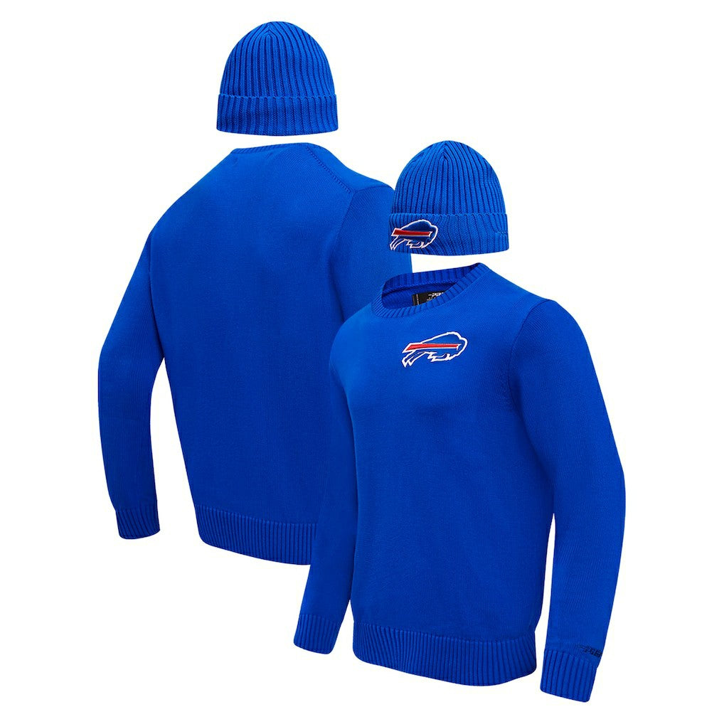 Pro Standard Crewneck Pullover Sweater & Cuffed Knit Hat Box Gift Set - Buffalo Bills