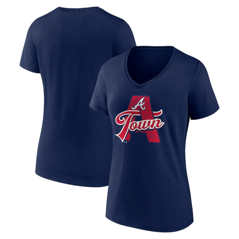 MLB Atlanta Braves Women's Hometown A Town Map V-Neck T-Shirt