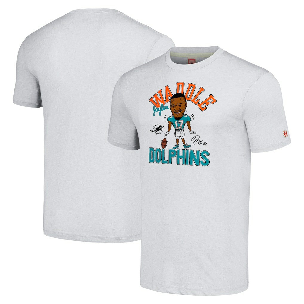 Jaylen Waddle  Homage Unisex Caricature Player Tri-Blend T-Shirt - Miami Dolphins
