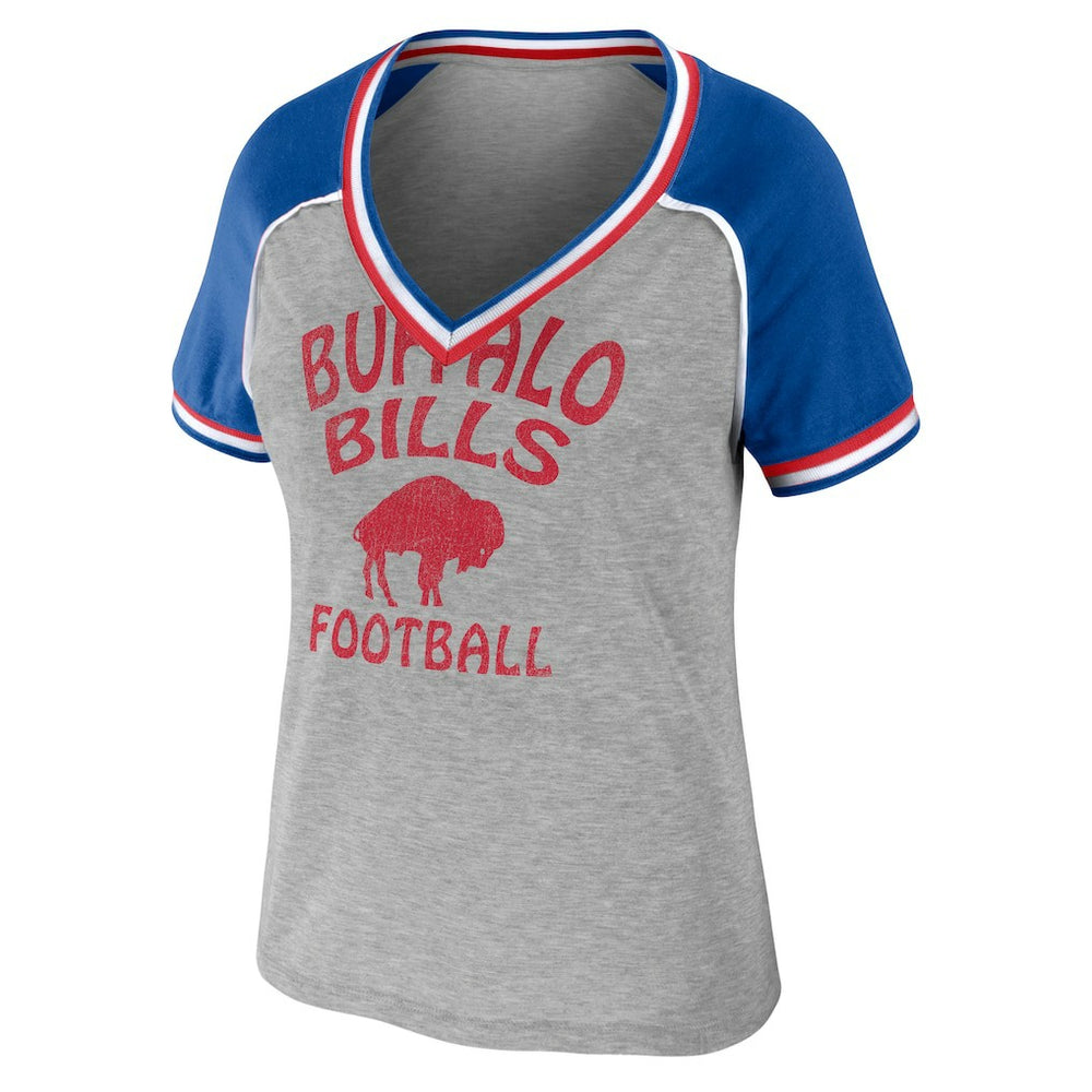 WEAR by Erin Andrews Women's Cropped Raglan Throwback V-Neck T-Shirt - Buffalo Bills