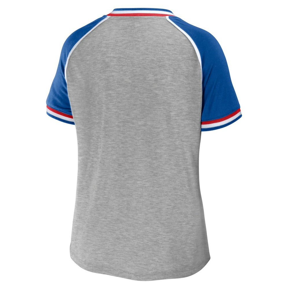 WEAR by Erin Andrews Women's Cropped Raglan Throwback V-Neck T-Shirt - Buffalo Bills