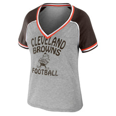 WEAR by Erin Andrews Women's Cropped Raglan Throwback V-Neck T-Shirt - Cleveland Browns