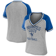 WEAR by Erin Andrews Women's Cropped Raglan Throwback V-Neck T-Shirt - Indianapolis Colts