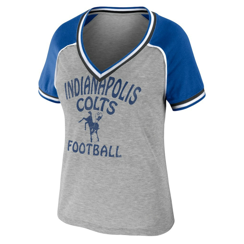 WEAR by Erin Andrews Women's Cropped Raglan Throwback V-Neck T-Shirt - Indianapolis Colts
