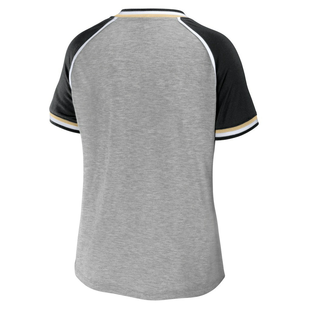 WEAR by Erin Andrews Women's Cropped Raglan Throwback V-Neck T-Shirt - New Orleans Saints