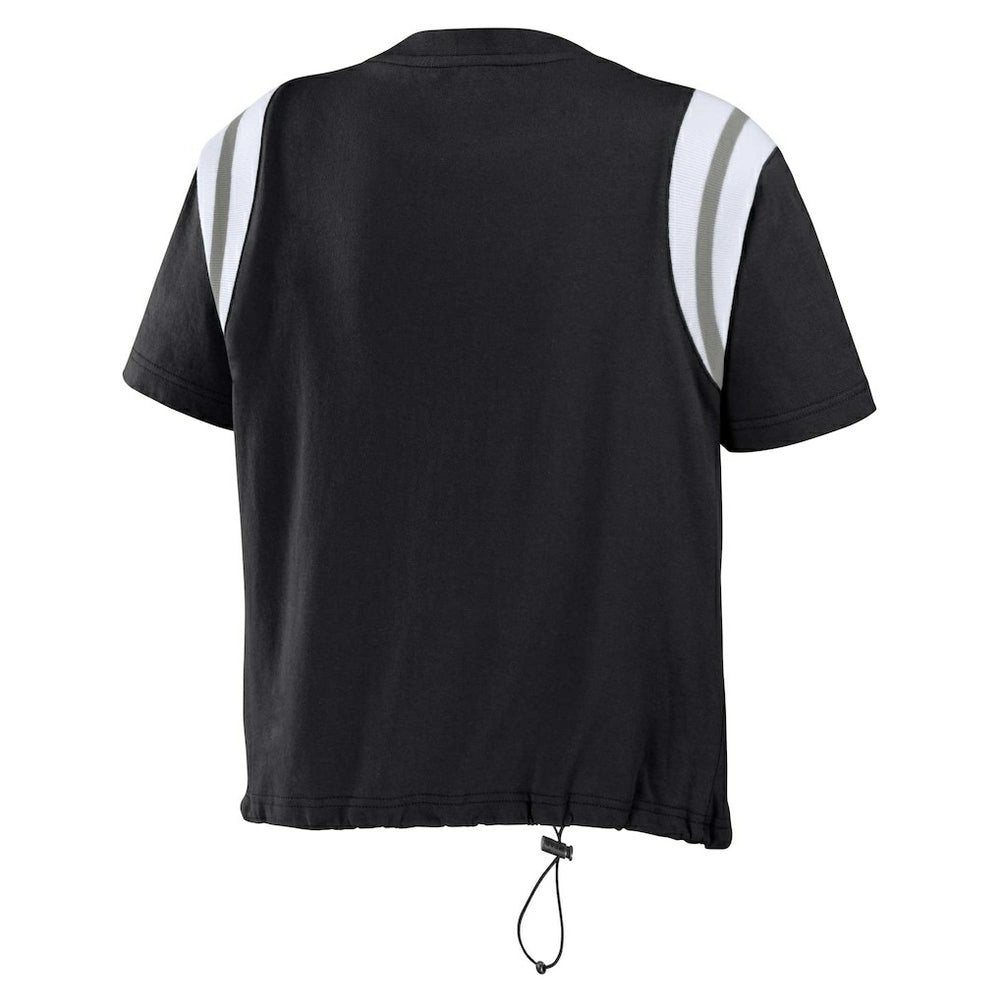 WEAR by Erin Andrews Women's Cinched Colorblock T-Shirt - Las Vegas Raiders