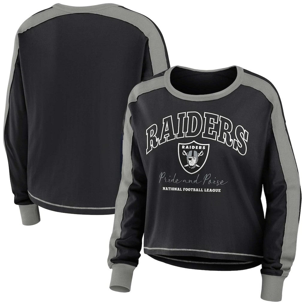 WEAR by Erin Andrews Women's Color Block Modest Crop Long Sleeve T-Shirt - Las Vegas Raiders