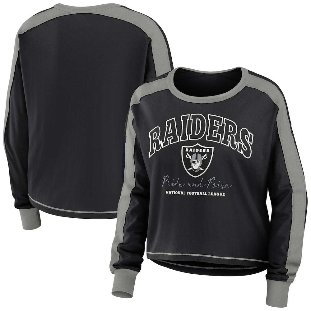 WEAR by Erin Andrews Women's Color Block Modest Crop Long Sleeve T-Shirt - Las Vegas Raiders