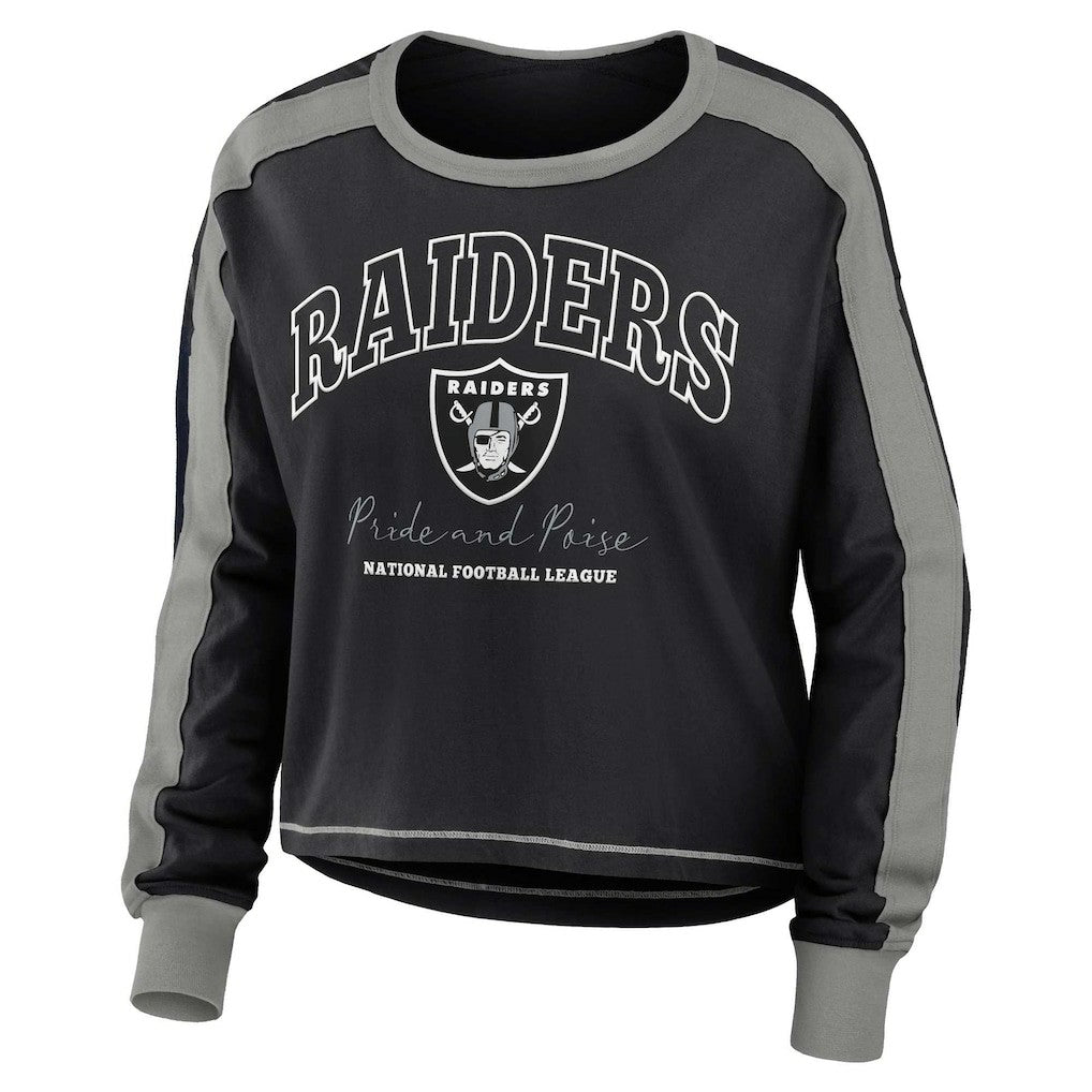 WEAR by Erin Andrews Women's Color Block Modest Crop Long Sleeve T-Shirt - Las Vegas Raiders