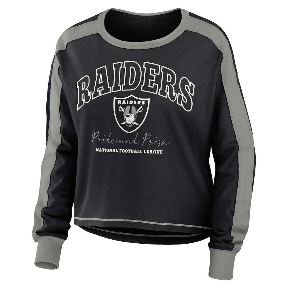 WEAR by Erin Andrews Women's Color Block Modest Crop Long Sleeve T-Shirt - Las Vegas Raiders