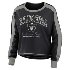 WEAR by Erin Andrews Women's Color Block Modest Crop Long Sleeve T-Shirt - Las Vegas Raiders