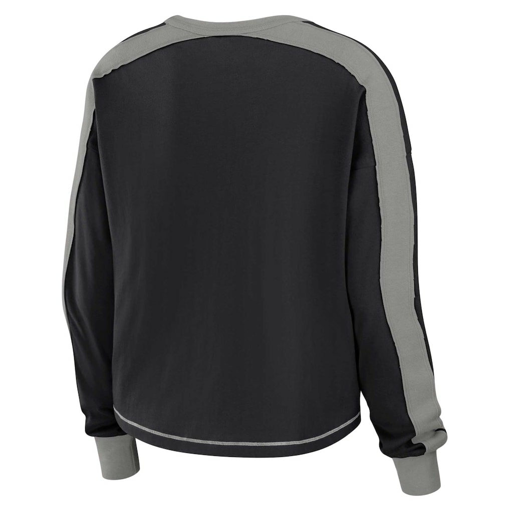 WEAR by Erin Andrews Women's Color Block Modest Crop Long Sleeve T-Shirt - Las Vegas Raiders