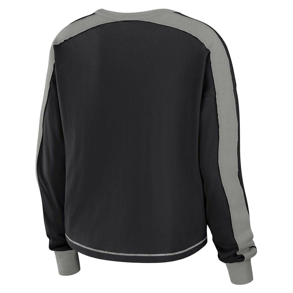 WEAR by Erin Andrews Women's Color Block Modest Crop Long Sleeve T-Shirt - Las Vegas Raiders
