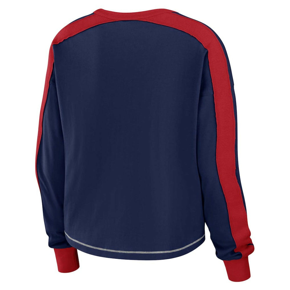 WEAR by Erin Andrews Women's Color Block Modest Crop Long Sleeve T-Shirt - New England Patriots