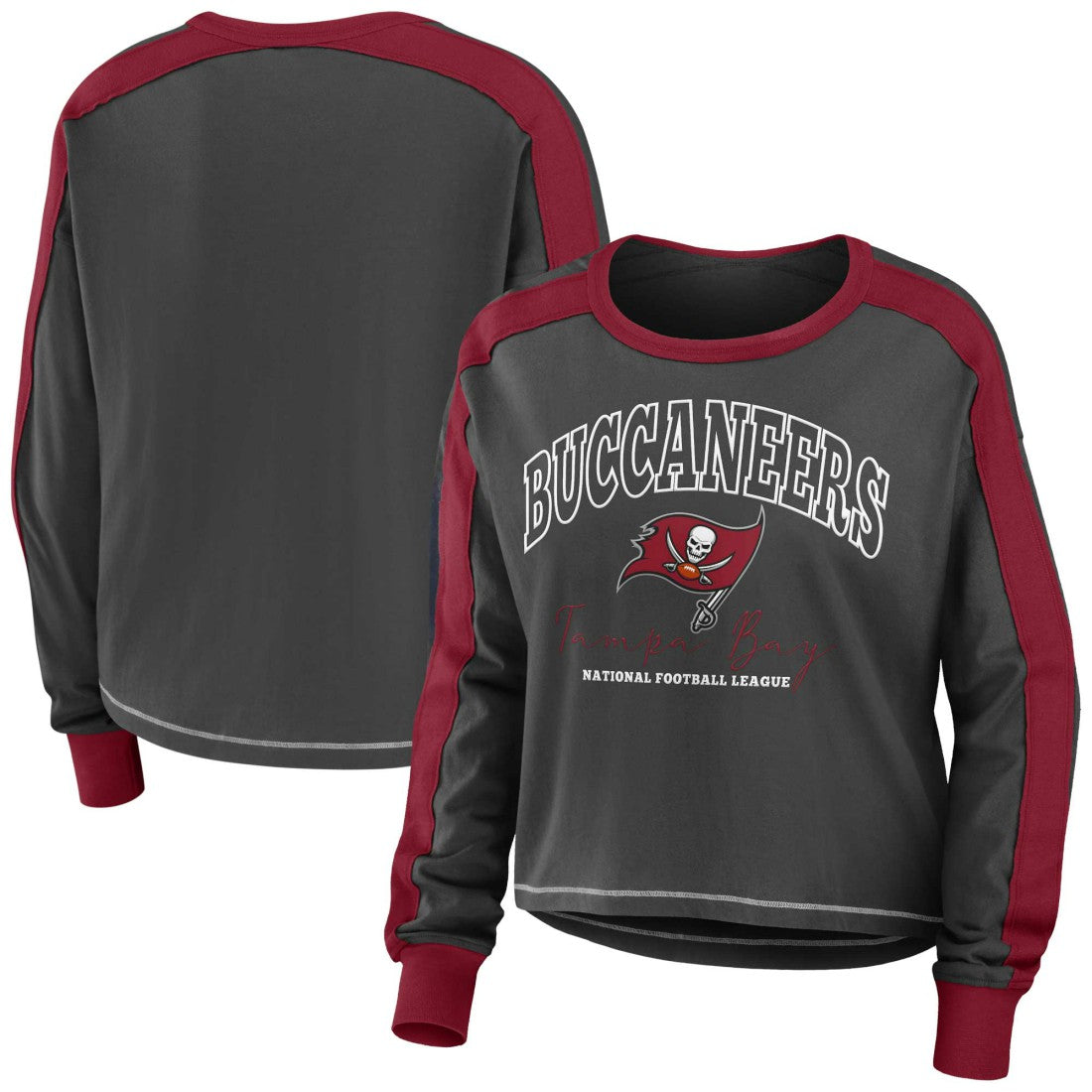 WEAR by Erin Andrews Women's Color Block Modest Crop Long Sleeve T-Shirt - Tampa Bay Buccaneers