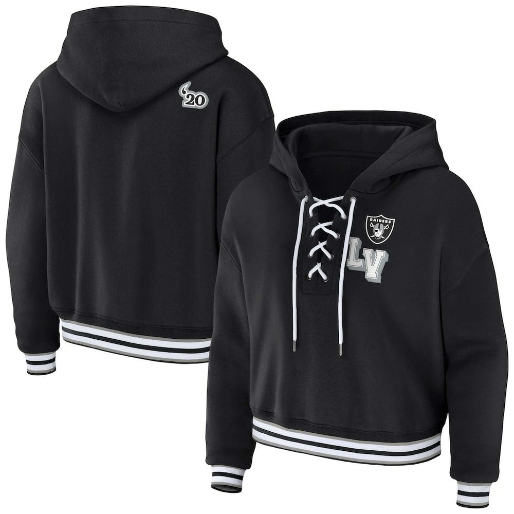 WEAR by Erin Andrews Women's Lace-Up Pullover Hoodie - Las Vegas Raiders
