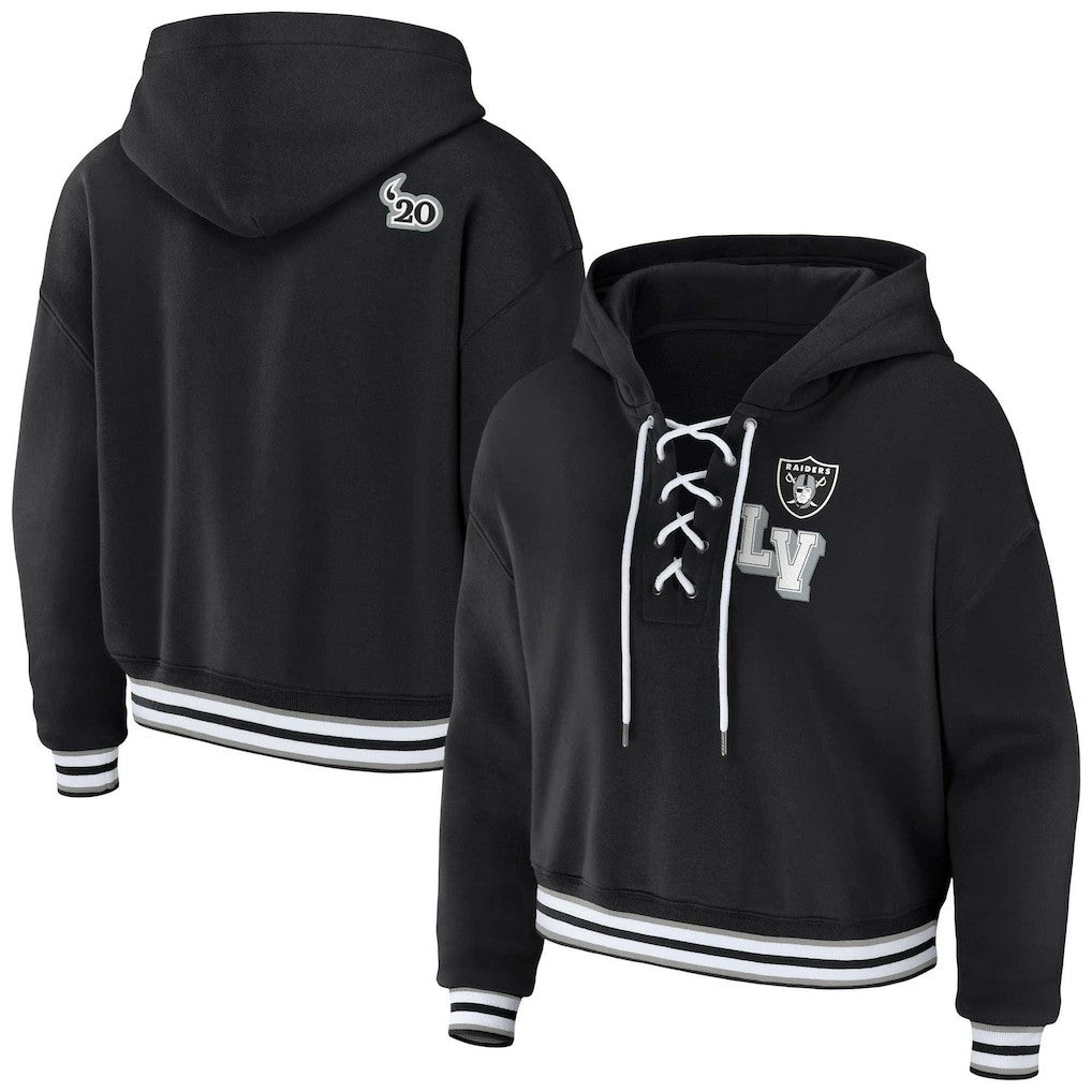 WEAR by Erin Andrews Women's Lace-Up Pullover Hoodie - Las Vegas Raiders
