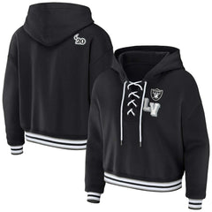 WEAR by Erin Andrews Women's Lace-Up Pullover Hoodie - Las Vegas Raiders